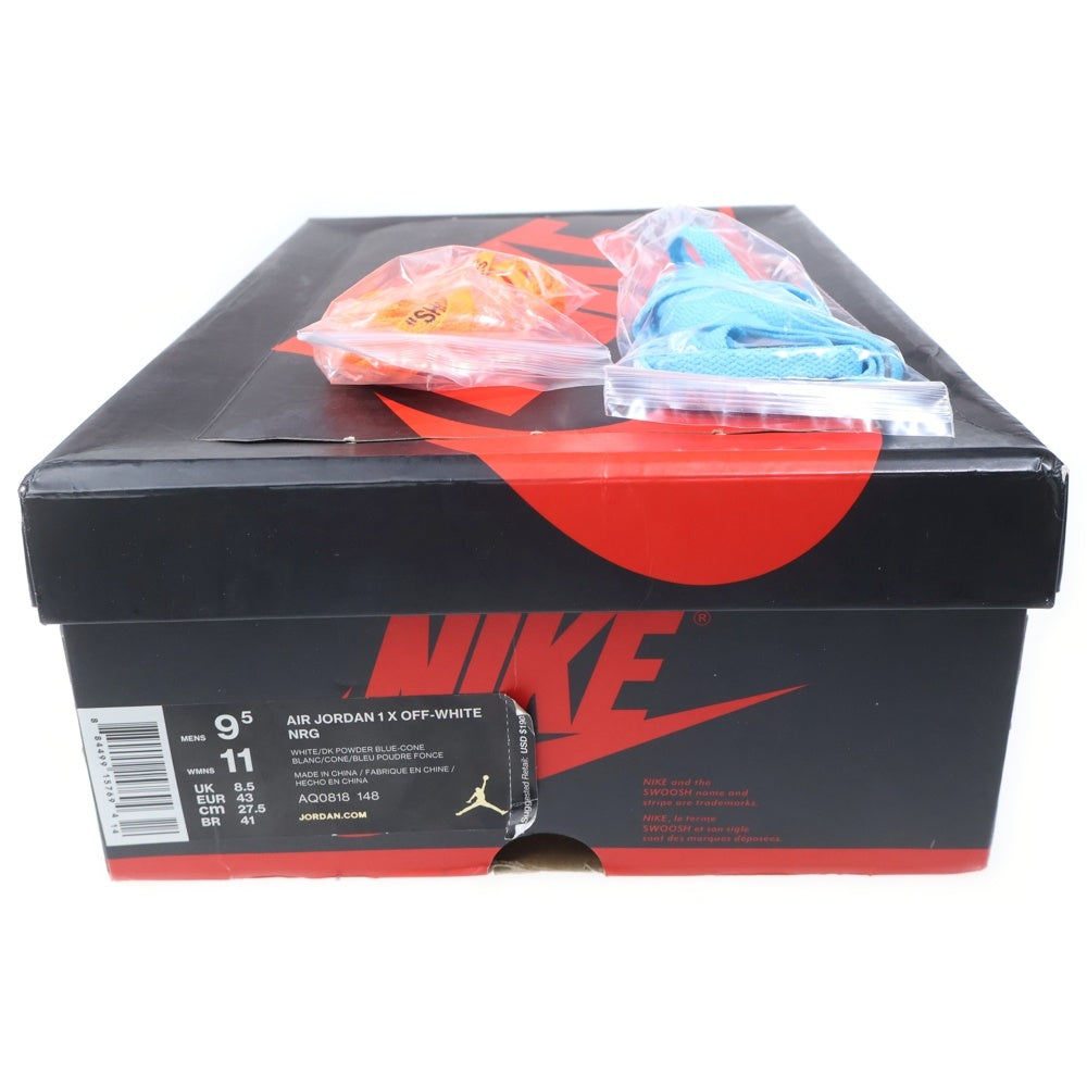 NIKE(ナイキ) ×OFF-WHITE AIR JORDAN 1 POWDER BLUE UNC オフホワイト エアジョーダン1 パウダーブルー ハイカットスニーカー ブルー US10/28cm AQ0818-148