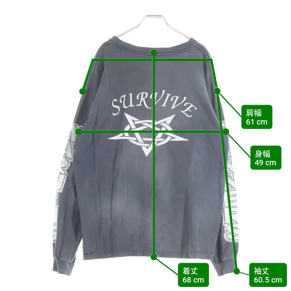 SAINT MICHAEL(セントマイケル) 23AW SURVIVE L/S TEE サバイブ クルーネック 長袖カットソー Tシャツ グレー SM-A23-0000-006