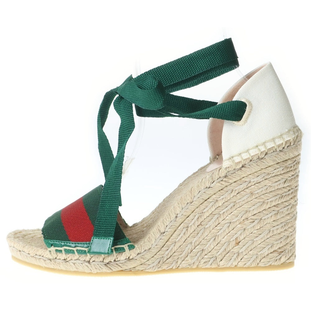 GUCCI(グッチ) トリコロール ウェッジソール エスパドリーユ サンダル レディース ベージュ/グリーン 525728