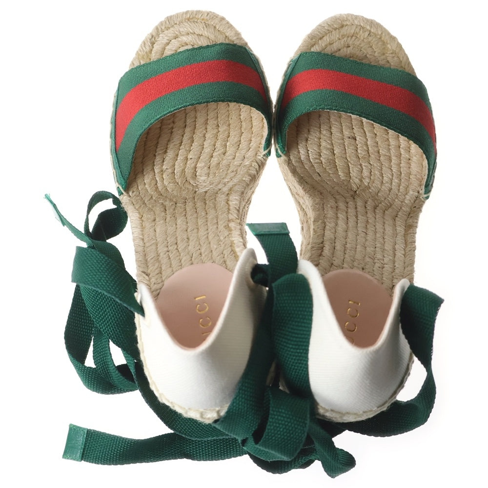 GUCCI(グッチ) トリコロール ウェッジソール エスパドリーユ サンダル レディース ベージュ/グリーン 525728
