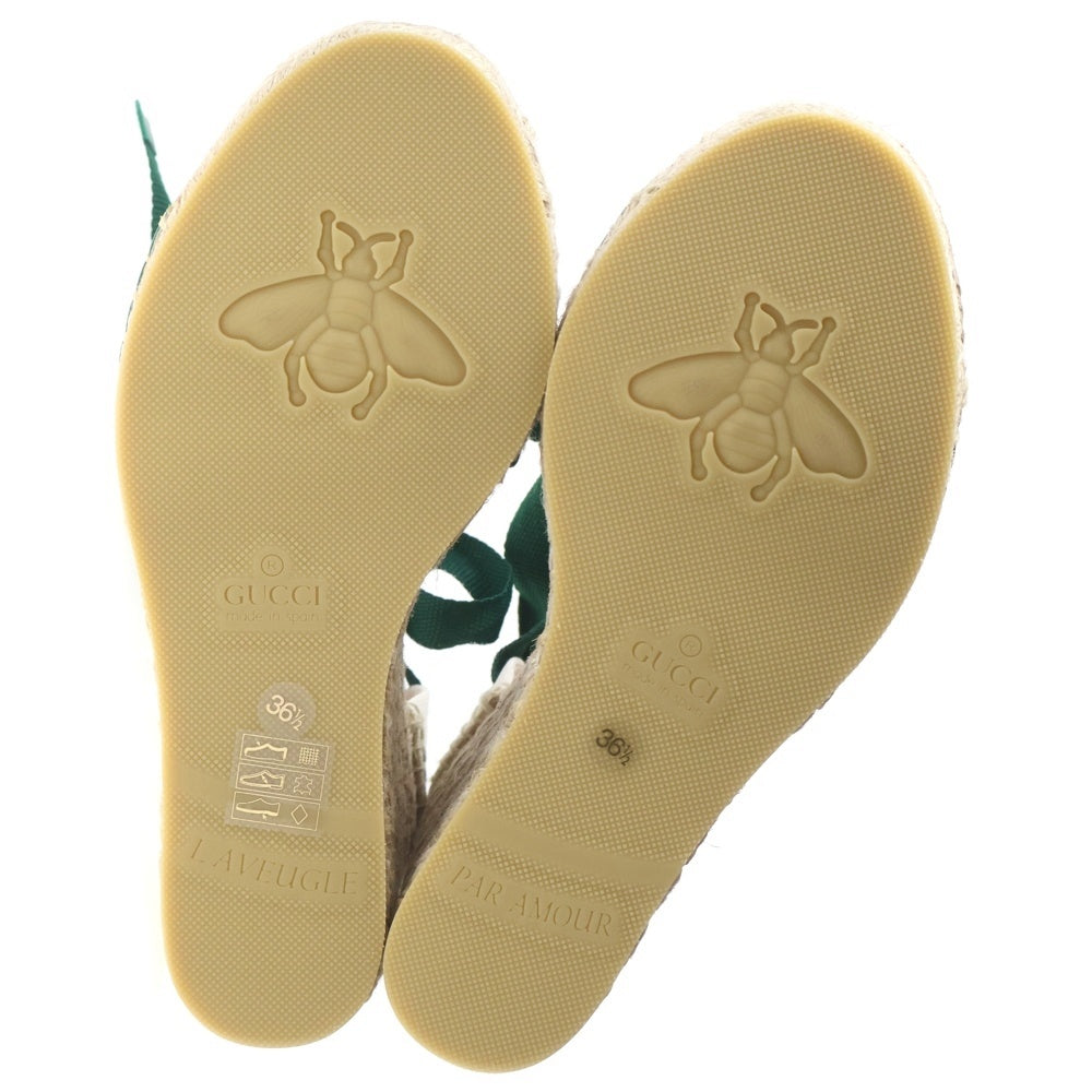 GUCCI(グッチ) トリコロール ウェッジソール エスパドリーユ サンダル レディース ベージュ/グリーン 525728