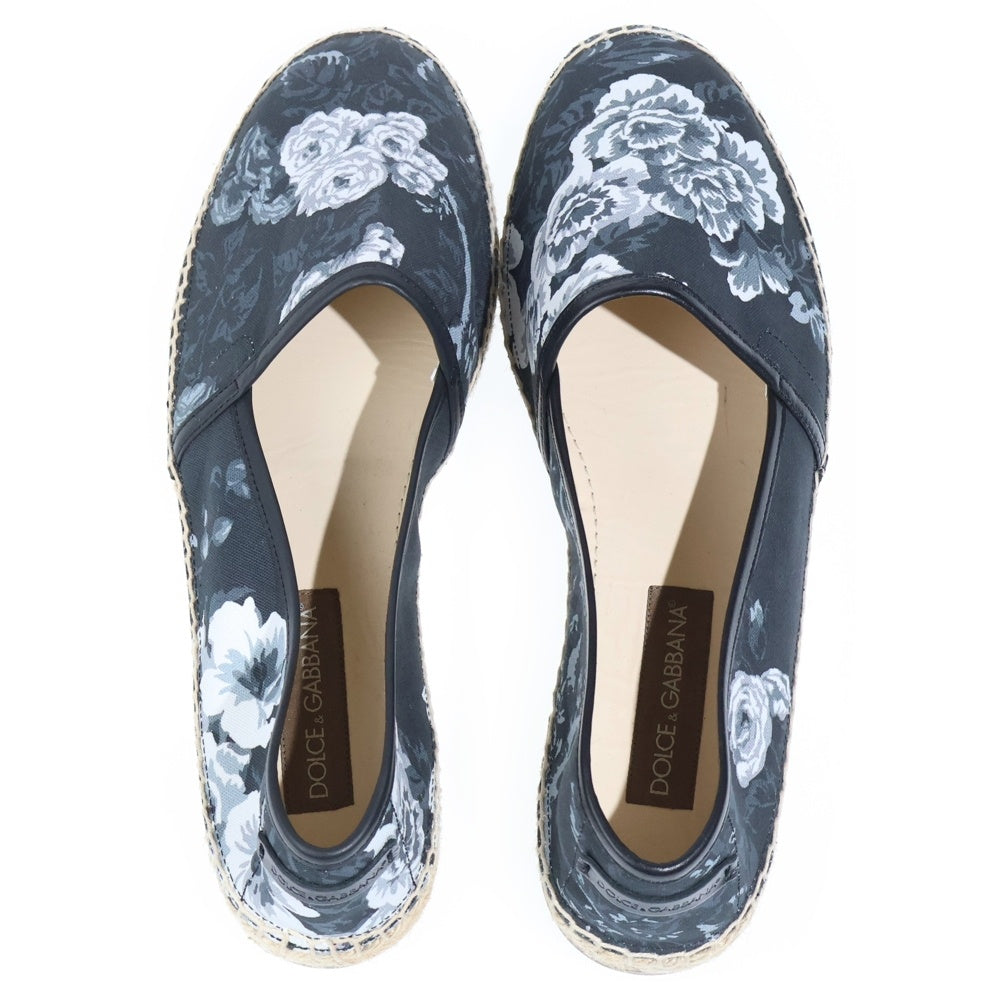 DOLCE & GABBANA(ドルチェアンドガッバーナ) ESPADRILLAS エスパドリーユ キャンバス ローズデザイン スリッポン 靴 スニーカー ブラック A50023 AR266 8Q838