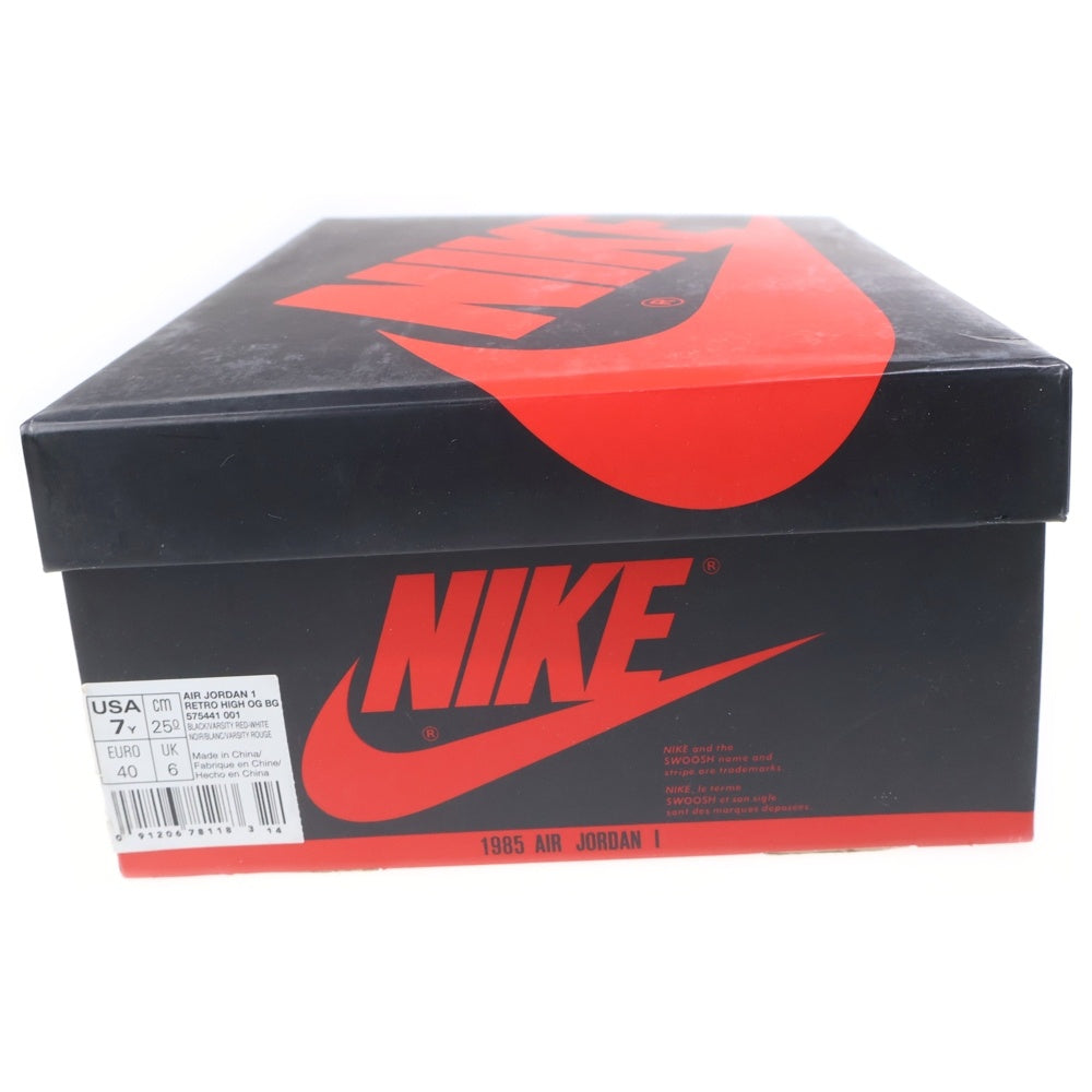 NIKE(ナイキ) AIR JORDAN 1 RETRO HIGH OG BG エアジョーダン1 レトロハイオージー ハイカットスニーカー ブラック/レッド US7Y/25cm 575441-001