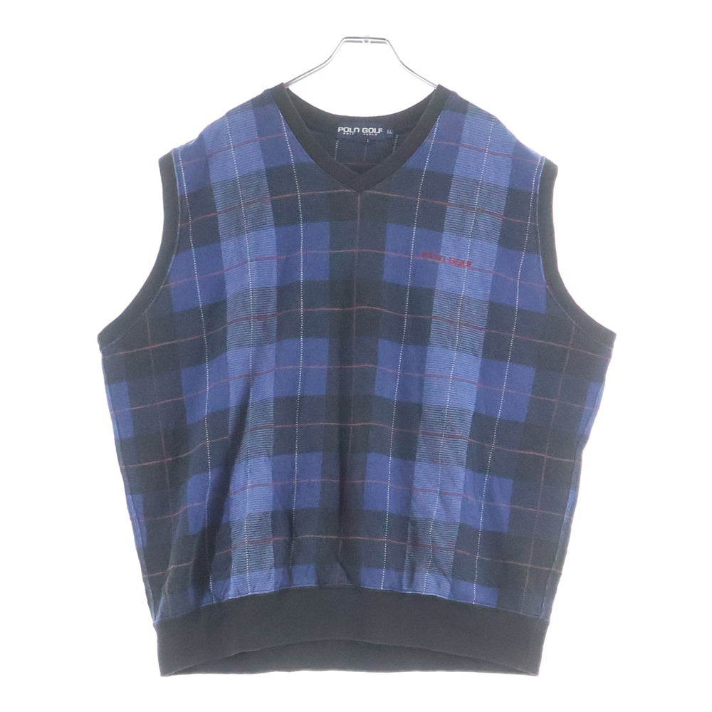 Polo GOLF Ralph Lauren(ポロゴルフラルフローレン) 90S Check Vest ロゴ刺繍 チェックベスト ブルー