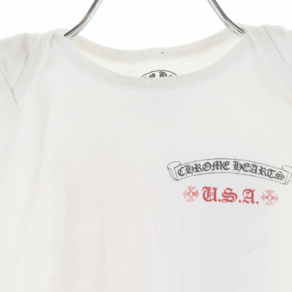 CHROME HEARTS(クロムハーツ) ROMPERS アメリカンフラッグ スクロールラベルプリント ロンパース ホワイト ベビー服