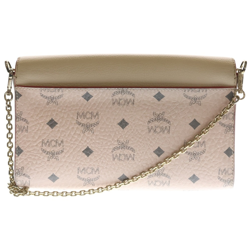MCM(エム シー エム) Calfskin Visetoes Monogram Shoulder Bag モノグラム レザーチェーンショルダーバッグ ピンク レディース