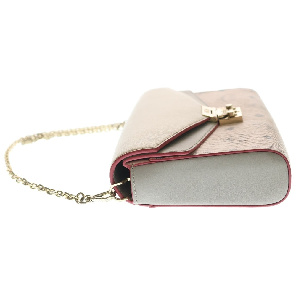 MCM(エム シー エム) Calfskin Visetoes Monogram Shoulder Bag モノグラム レザーチェーンショルダーバッグ ピンク レディース