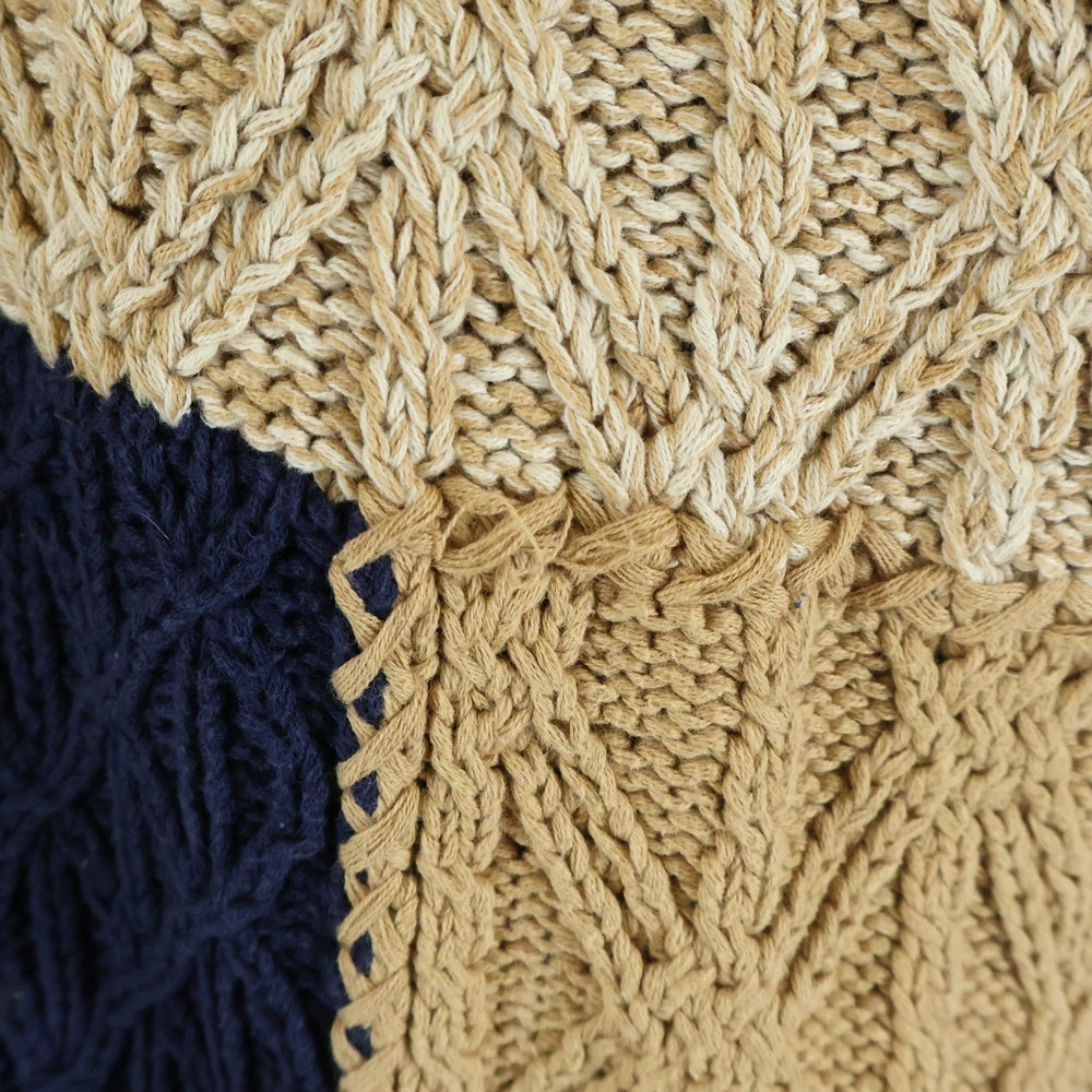 TOMMY HILFIGER(トミーヒルフィガー) Knit Cotton Sweater コットンニットセーター 切り替え手編みニット ベージュ/ ネイビー
