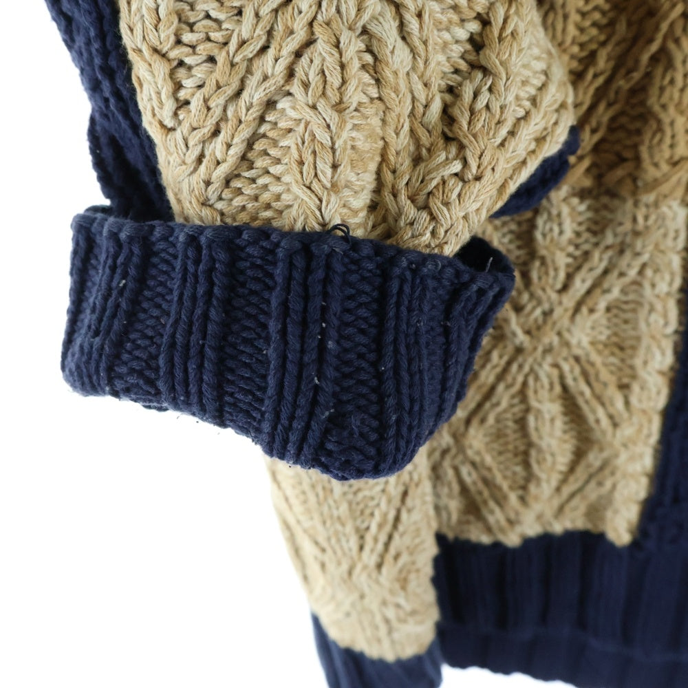 TOMMY HILFIGER(トミーヒルフィガー) Knit Cotton Sweater コットンニットセーター 切り替え手編みニット ベージュ/ ネイビー