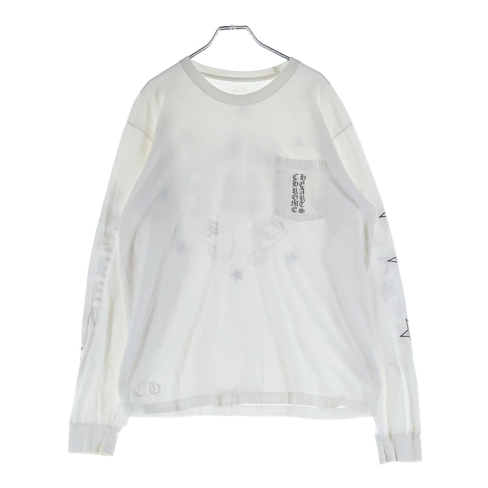 CHROME HEARTS(クロムハーツ) フローラルクロス デザイン ホースシュー プリンテッド 長袖 Tシャツ ホワイト