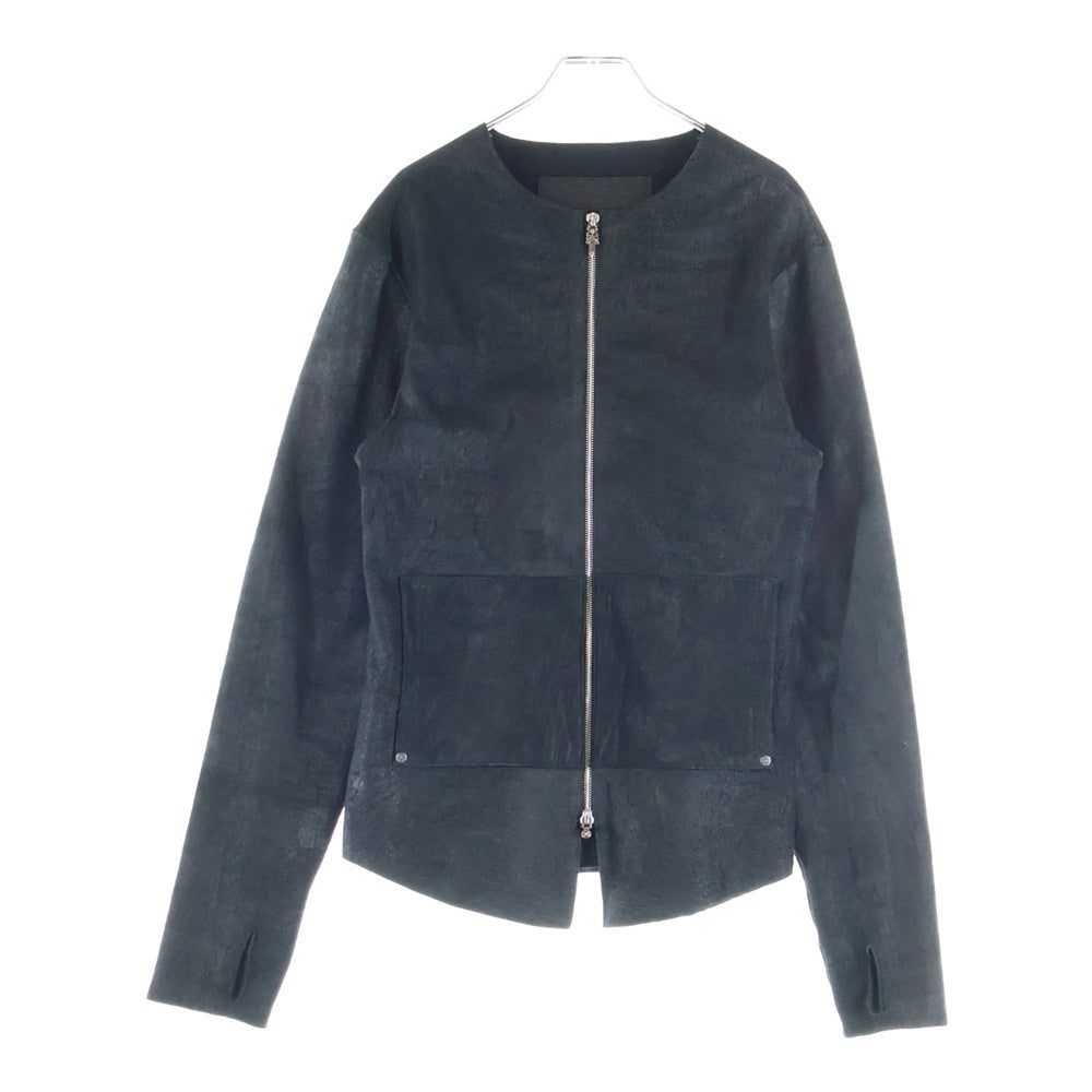 CHROME HEARTS(クロムハーツ) Collarless Leather Jacket 裏地カシミヤ ラムレザーノーカラージャケット ブラック