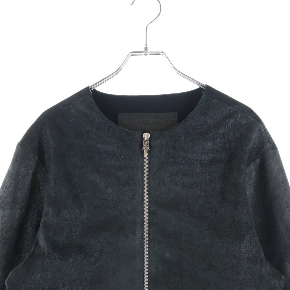 CHROME HEARTS(クロムハーツ) Collarless Leather Jacket 裏地カシミヤ ラムレザーノーカラージャケット ブラック