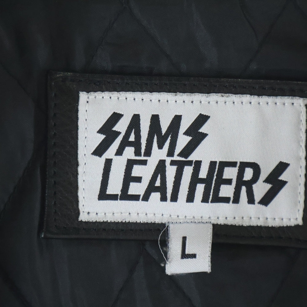 SAMS LEATHERS(サムズレザー) ロゴパッチ付き フロントボタンダウン カウレザー ブルゾン ジャケット ブラック