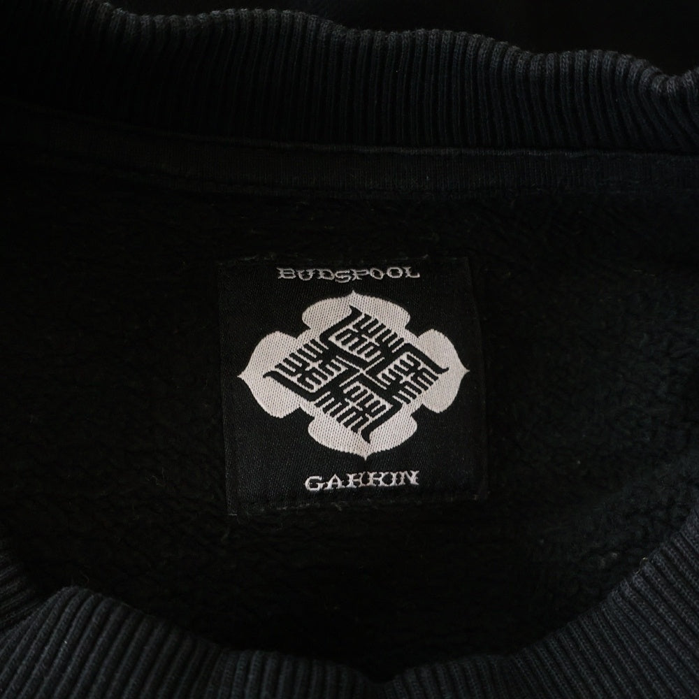 GAKKIN(ガッキン) ×BUDSPOOL 日照菊刺繍 CREW NECK SWEAT SHIRT ×バッズプール クルーネックスウェットシャツ ブラック