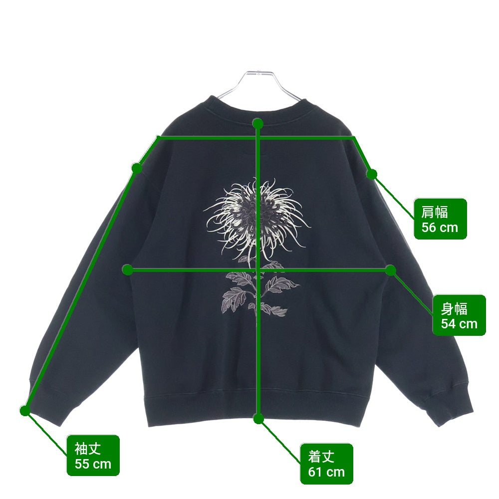 GAKKIN(ガッキン) ×BUDSPOOL 日照菊刺繍 CREW NECK SWEAT SHIRT ×バッズプール クルーネックスウェットシャツ ブラック