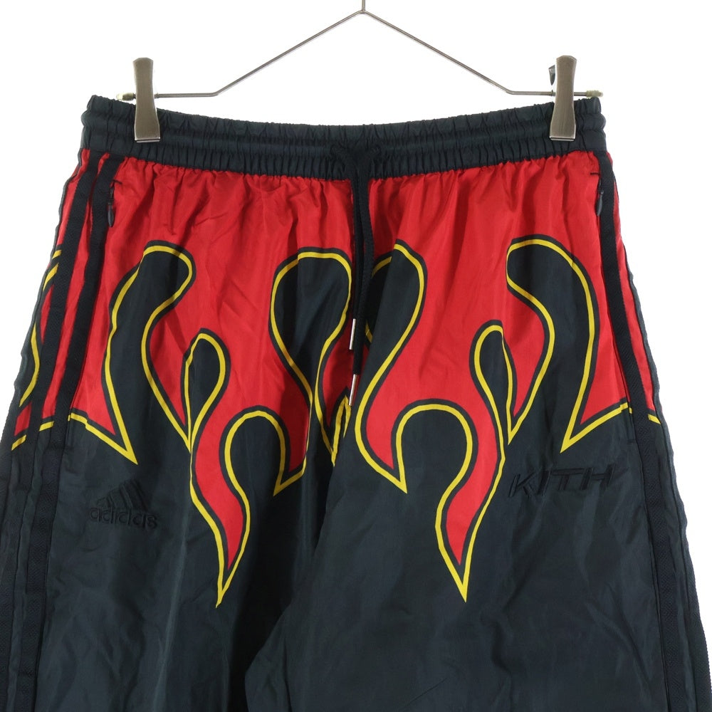 KITH(キス) ×adidas Football Flame Pant ×アディダス ファイヤーデザイン ナイロンパンツ ジョガーパンツ ブラック