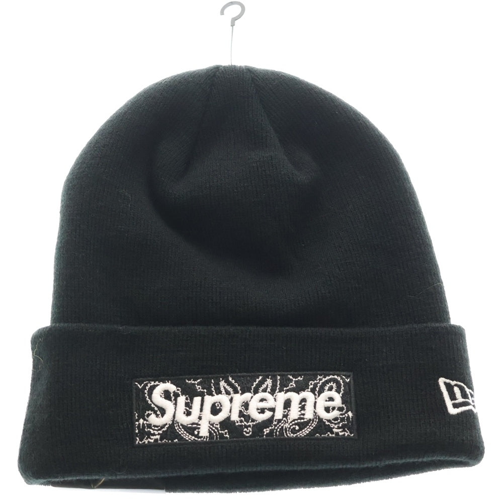 SUPREME(シュプリーム) 19AW ×NEW ERA Bandana Box logo Beanie ニューエラ バンダナ柄 ボックスロゴ ニットキャップ 帽子 ブラック