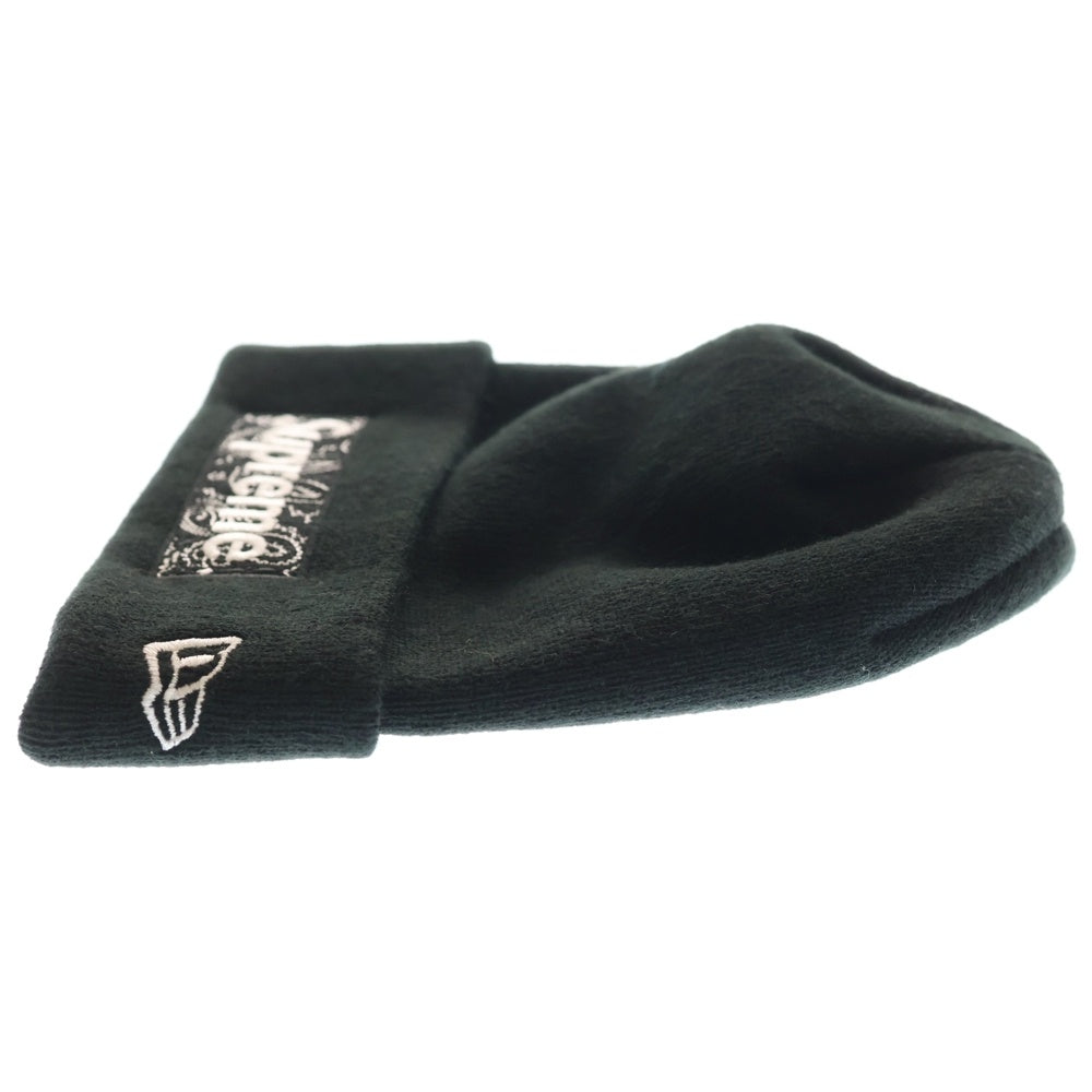 SUPREME(シュプリーム) 19AW ×NEW ERA Bandana Box logo Beanie ニューエラ バンダナ柄 ボックスロゴ ニットキャップ 帽子 ブラック