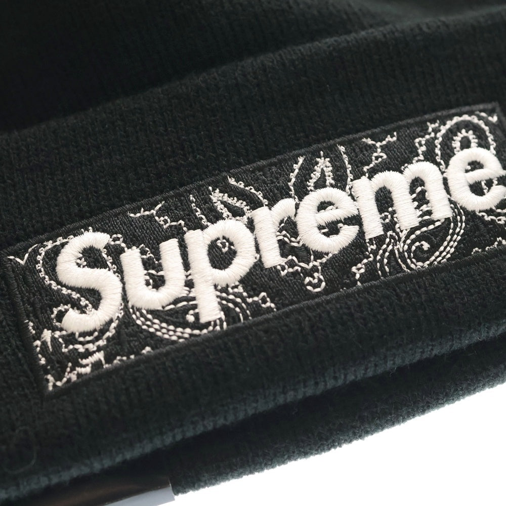 SUPREME(シュプリーム) 19AW ×NEW ERA Bandana Box logo Beanie ニューエラ バンダナ柄 ボックスロゴ ニットキャップ 帽子 ブラック