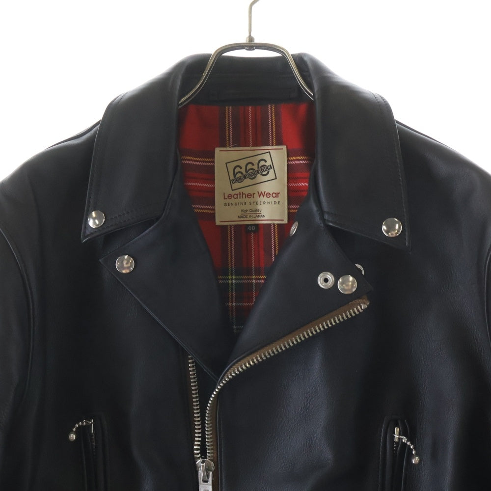 666 LEATHER WEAR(トリプルシックスレザーウェア) LJM-1L サイドベルト タータン裏地 シングルライダースジャケット ブラック