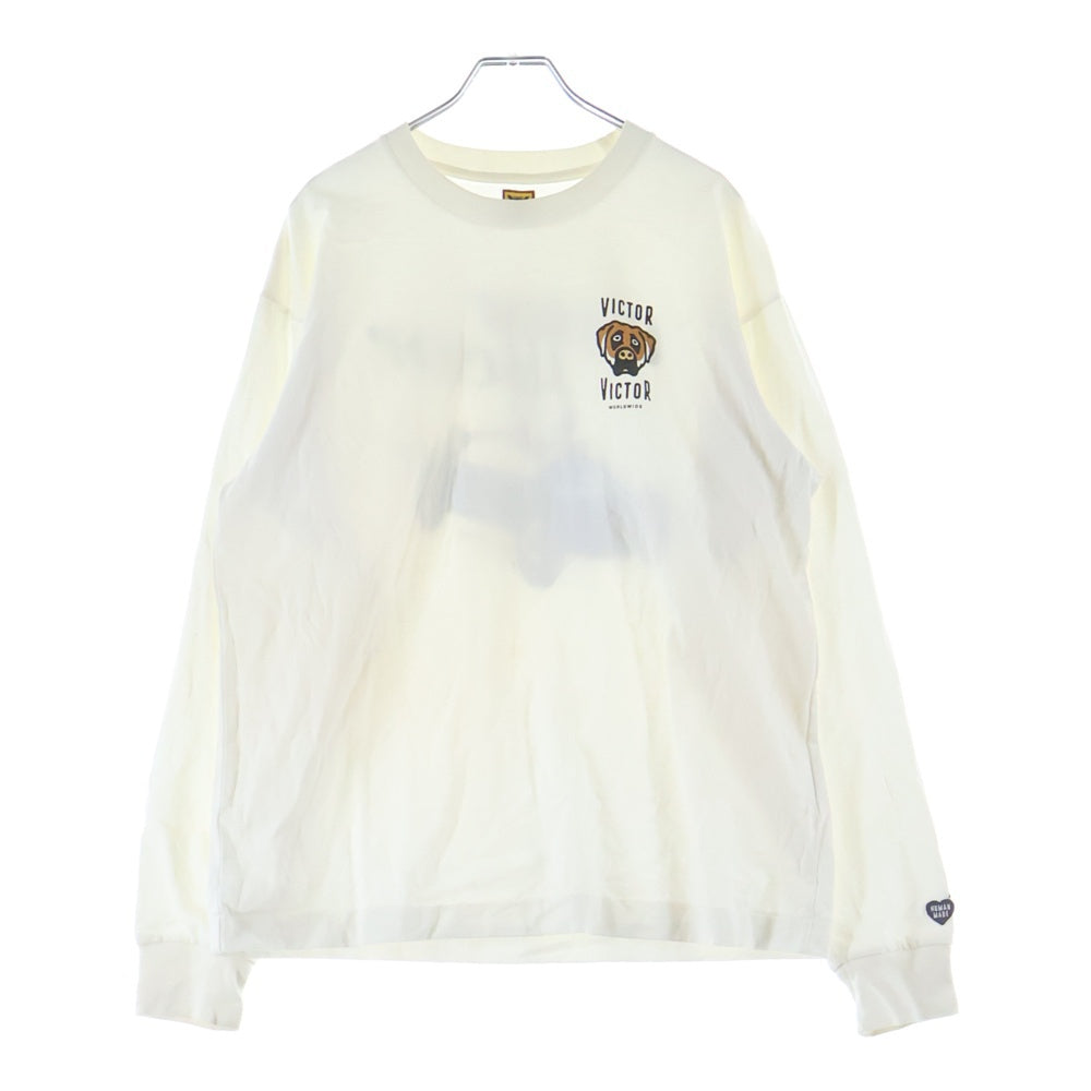 HUMAN MADE(ヒューマンメイド) 23SS ×VICTOR VICTOR WORLDWIDE L/S TEE ヴィクター ヴィクター ワールドワイド クルーネック カットソー 長袖Tシャツ ホワイト