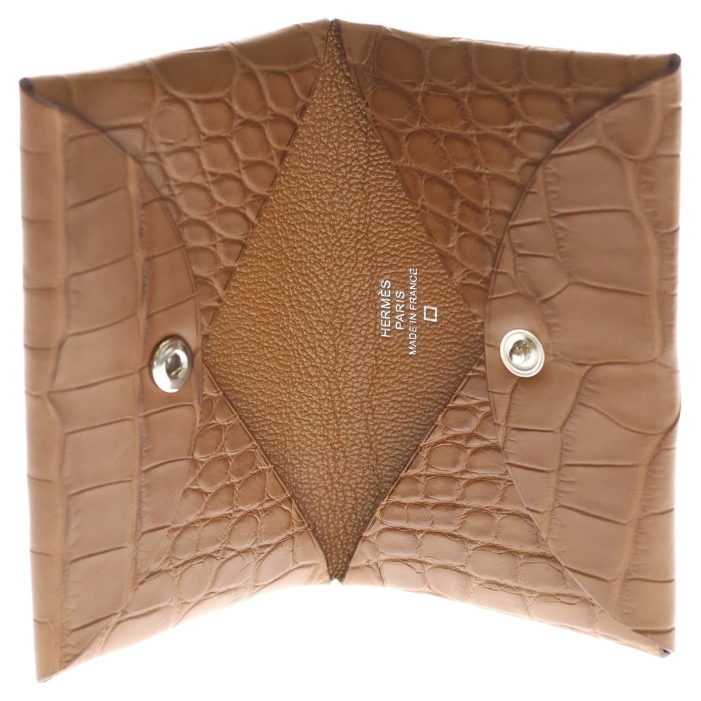HERMES(エルメス) カルヴィ Z刻印 アリゲーター カードケース コインケース ブラウン