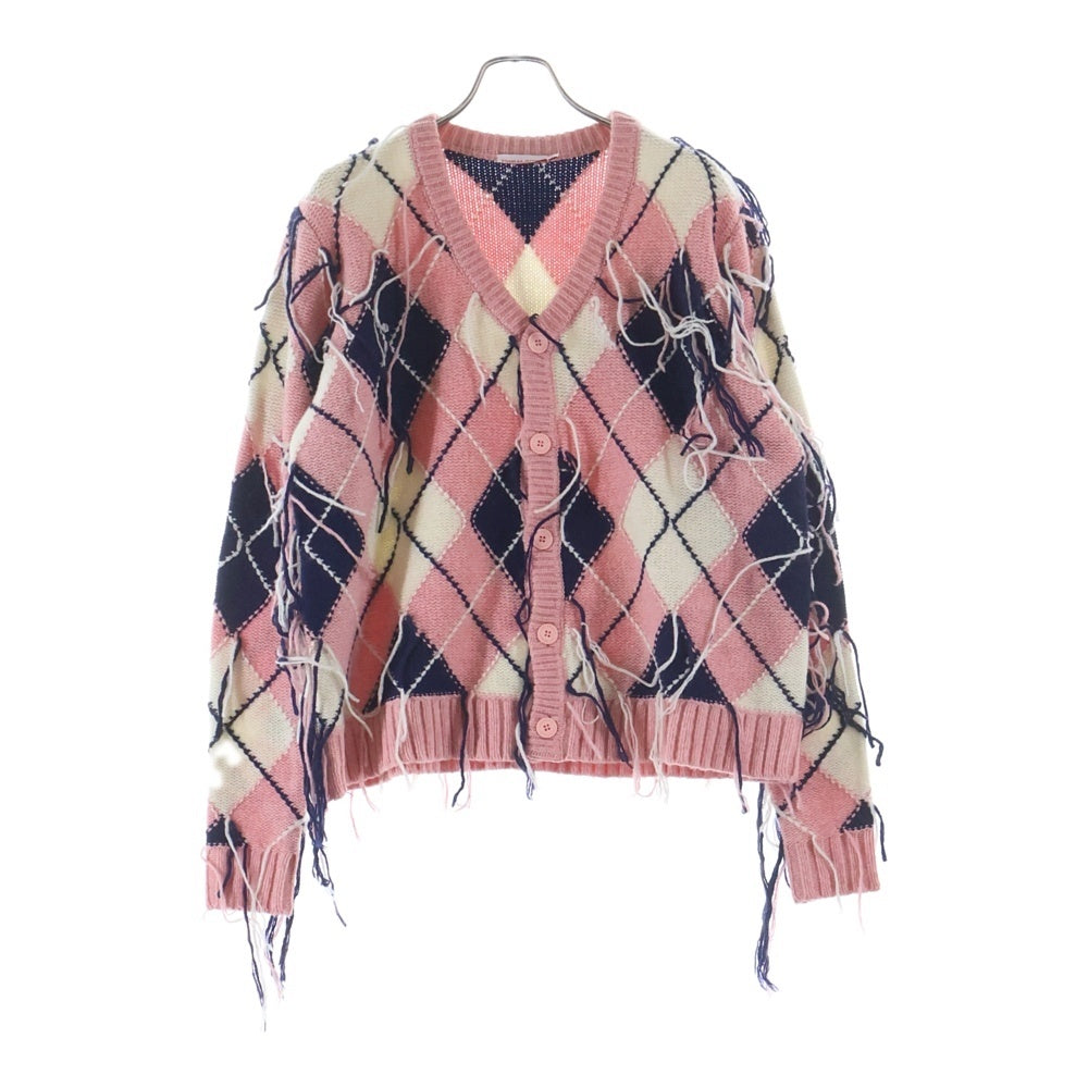 CHARLES JEFFREY LOVERBOY(チャールズジェフリーラバーボーイ) KNITTED GUDDLE ARGYLE CARDI 格子柄 Vネックカーディガン ニット ピンク
