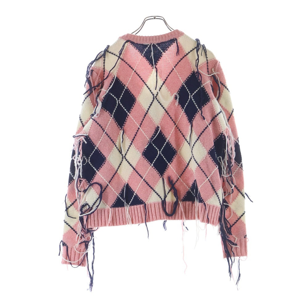 CHARLES JEFFREY LOVERBOY(チャールズジェフリーラバーボーイ) KNITTED GUDDLE ARGYLE CARDI 格子柄 Vネックカーディガン ニット ピンク
