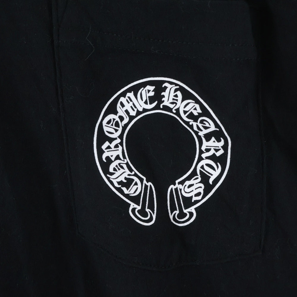 CHROME HEARTS(クロムハーツ) FLRL CRS HORSESHOE L/S フローラルクロス ホースシュー 両面ロゴデザイン クルーネック カットソー 長袖Tシャツ ブラック