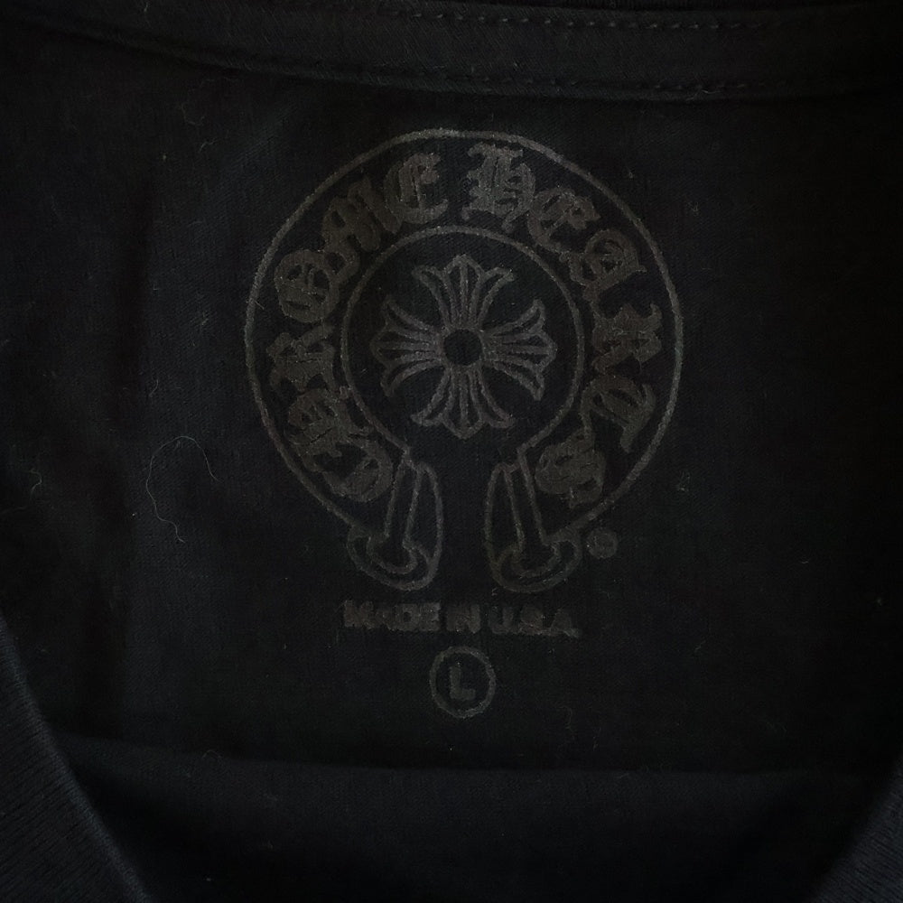 CHROME HEARTS(クロムハーツ) FLRL CRS HORSESHOE L/S フローラルクロス ホースシュー 両面ロゴデザイン クルーネック カットソー 長袖Tシャツ ブラック