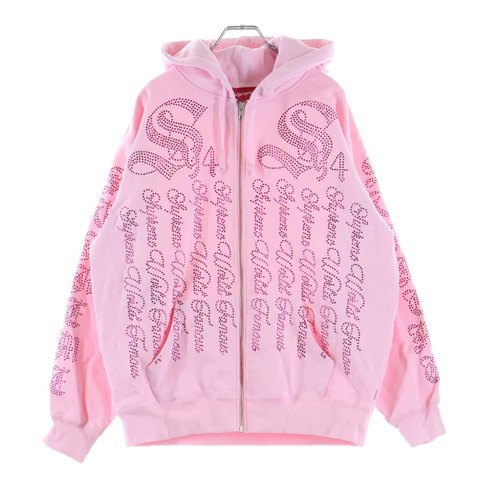 SUPREME(シュプリーム) 22SS Rhinestone Zip up Hooded Sweatshirt ラインストーンジップアップフーデッドスウェットシャツ ピンク
