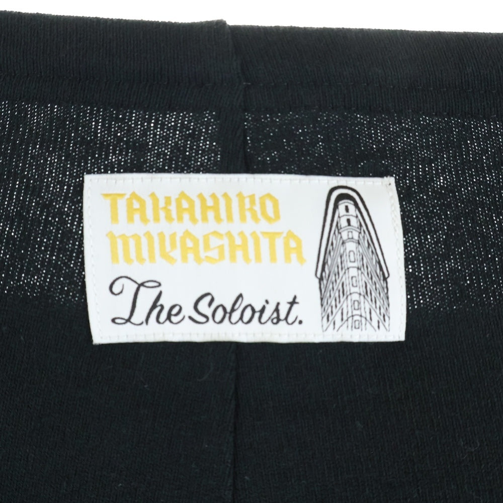 TAKAHIROMIYASHITA The SoloIst.(タカヒロミヤシタザソロイスト) 22AW ダブルジップ ボーダー フロントロゴプリント バルーンロングスリーブカットソー 長袖Tシャツ ブラック sc.0001aAW22