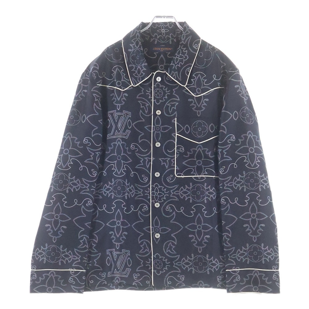 LOUIS VUITTON(ルイヴィトン) 24AW モノグラムプリントデザイン 胸ポケット シルク 長袖シャツ ブラック RM242M MRR HRS80W
