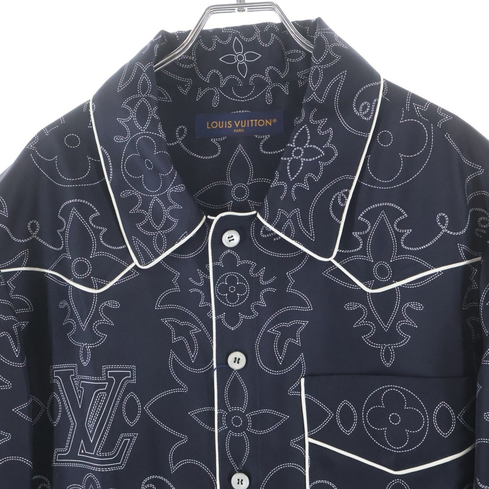 LOUIS VUITTON(ルイヴィトン) 24AW モノグラムプリントデザイン 胸ポケット シルク 長袖シャツ ブラック RM242M MRR HRS80W