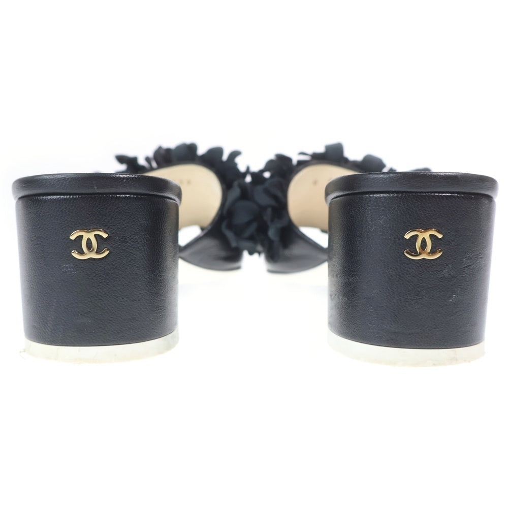 CHANEL(シャネル) Leather Flower Motif レザーフラワーモチーフ ヒールサンダル ブラック G46359 レディース