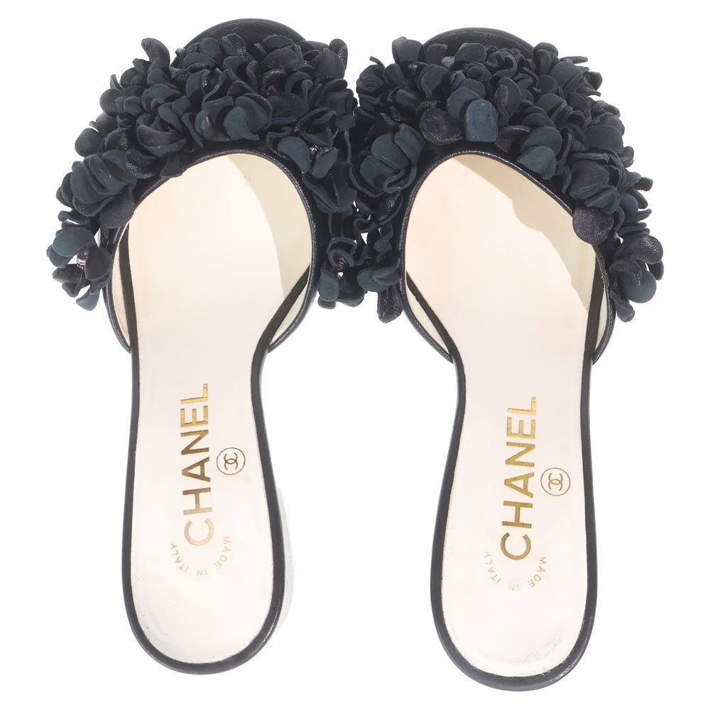 CHANEL(シャネル) Leather Flower Motif レザーフラワーモチーフ ヒールサンダル ブラック G46359 レディース