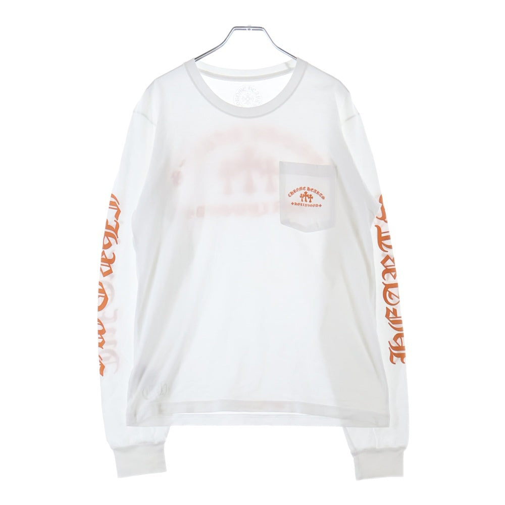 CHROME HEARTS(クロムハーツ) CH L/S TEE 1 セメタリークロスバックプリント長袖Tシャツ ホワイト/オレンジ