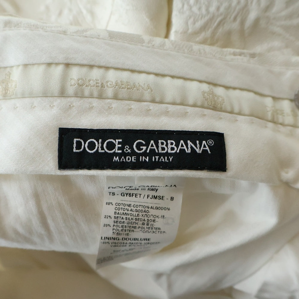 DOLCE & GABBANA(ドルチェアンドガッバーナ) 総柄デザイン フロントタック スラックスパンツ ホワイト GY6FET FJMSE