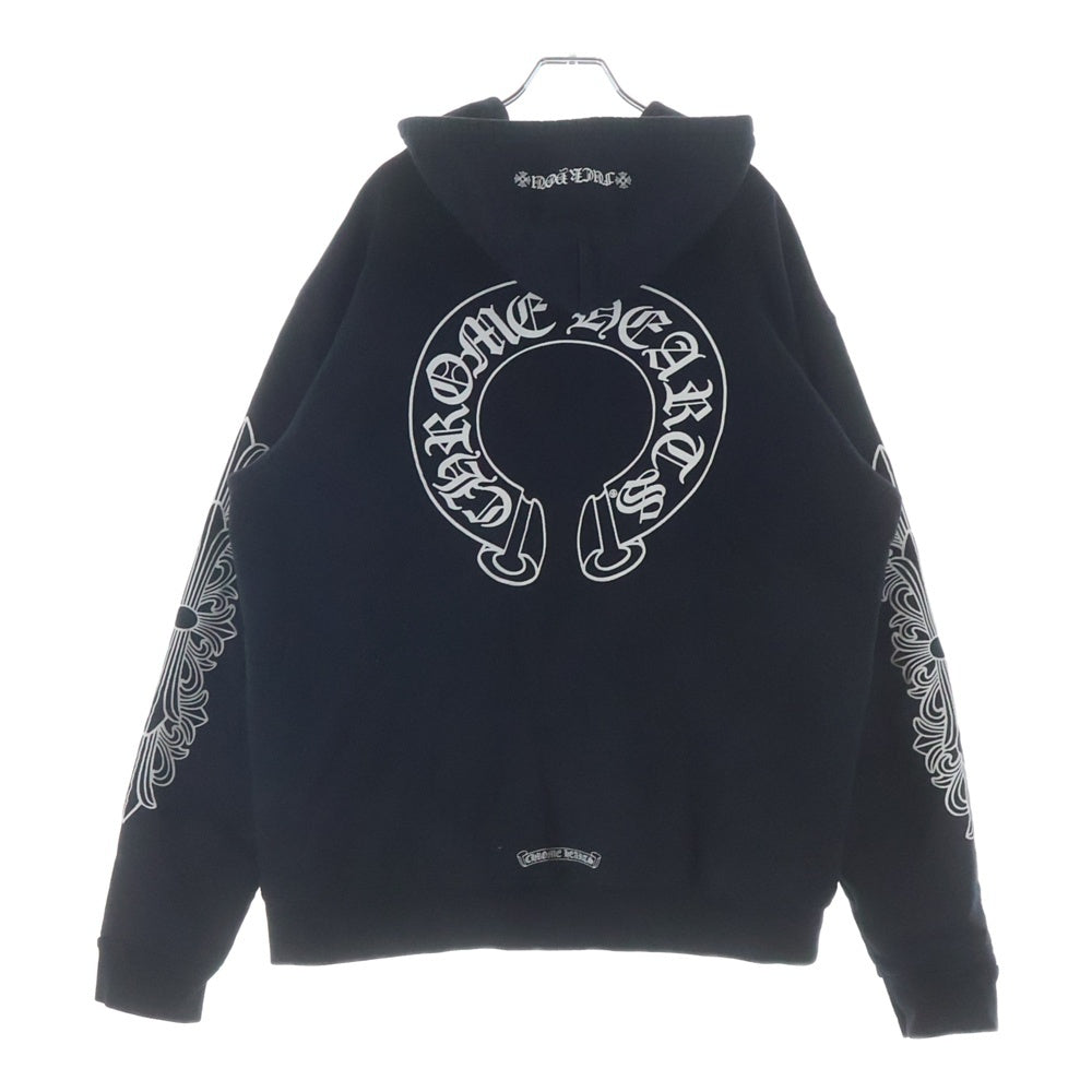 CHROME HEARTS(クロムハーツ) SWTSHRT HD ZIP 袖フローラル バックホースシュープリント 裏地サーマル ジップアップパーカー ブラック