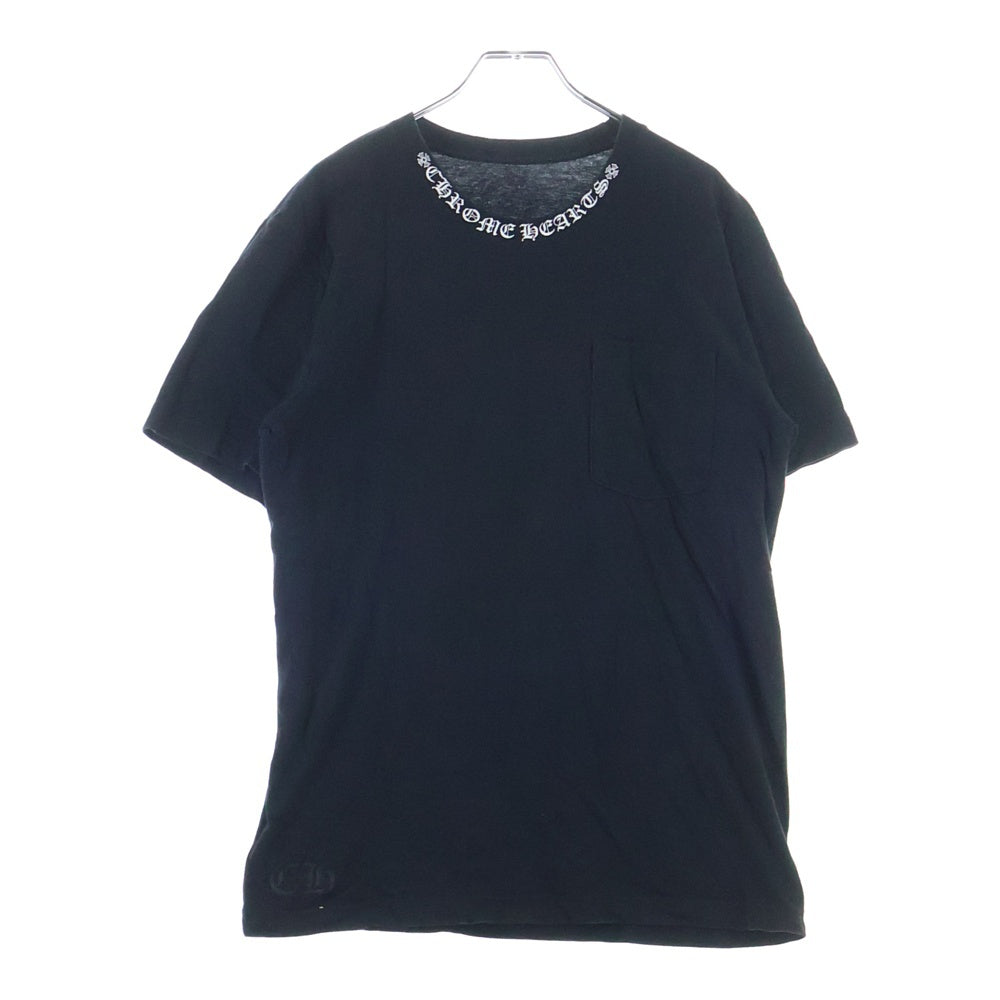 CHROME HEARTS(クロムハーツ) NECK LOGO S/S TEE ネックロゴデザイン バックホースシューデザイン クルーネック カットソー 半袖Tシャツ ブラック