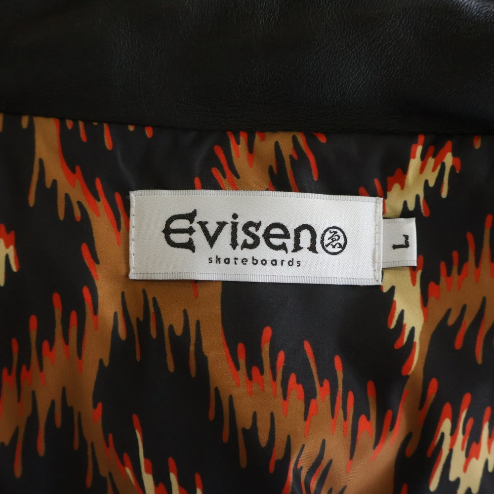 EVISEN SKATEBOARD(エビセン スケートボード) マルチポケット レザー ジップアップ ダウンジャケット ブラック