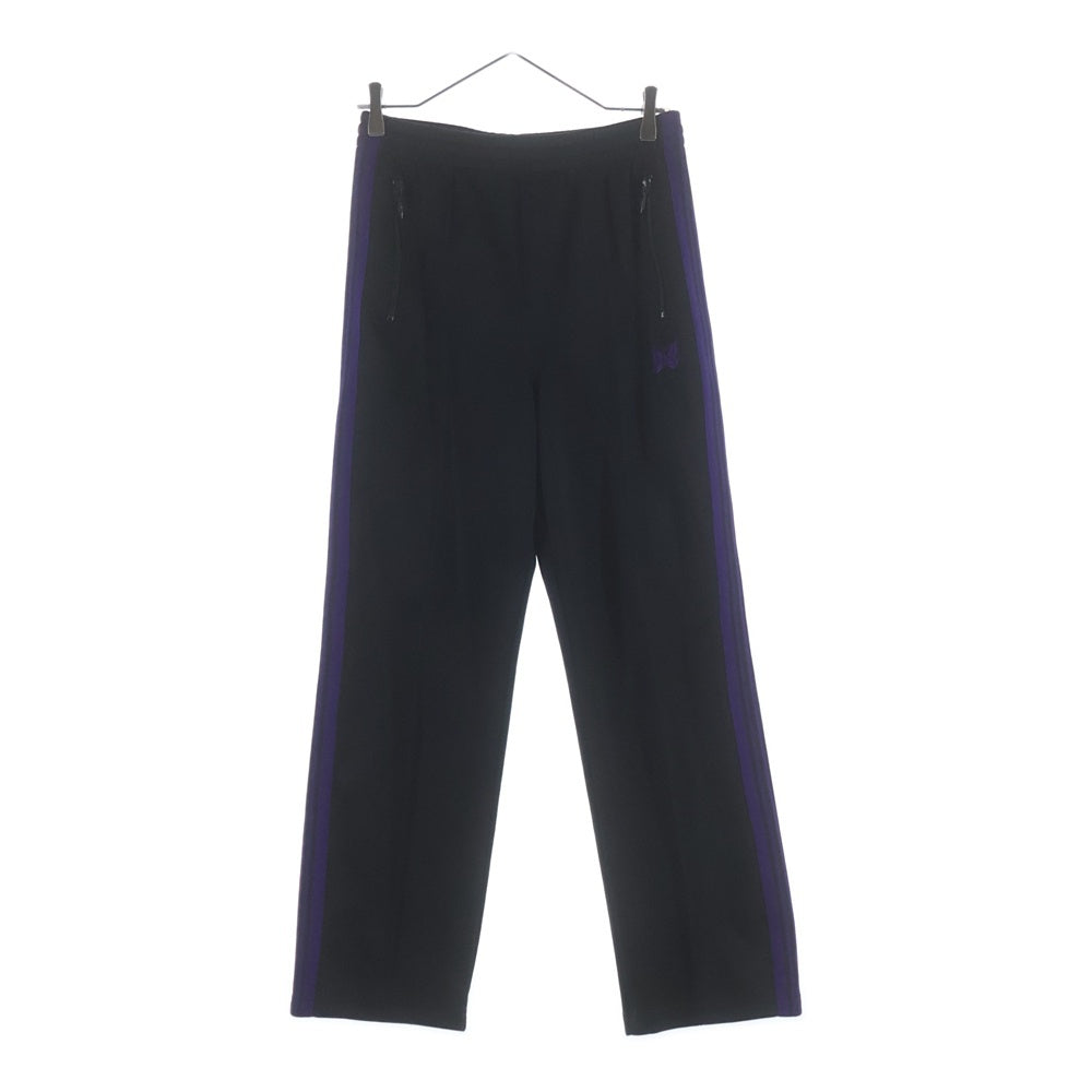 Needles(ニードルス) TRACK PANT POLY SMOOTH ポリスムーズ エンブロイダリーデザイン ドローストリング サイドライン トラックパンツ ブラック NS1622