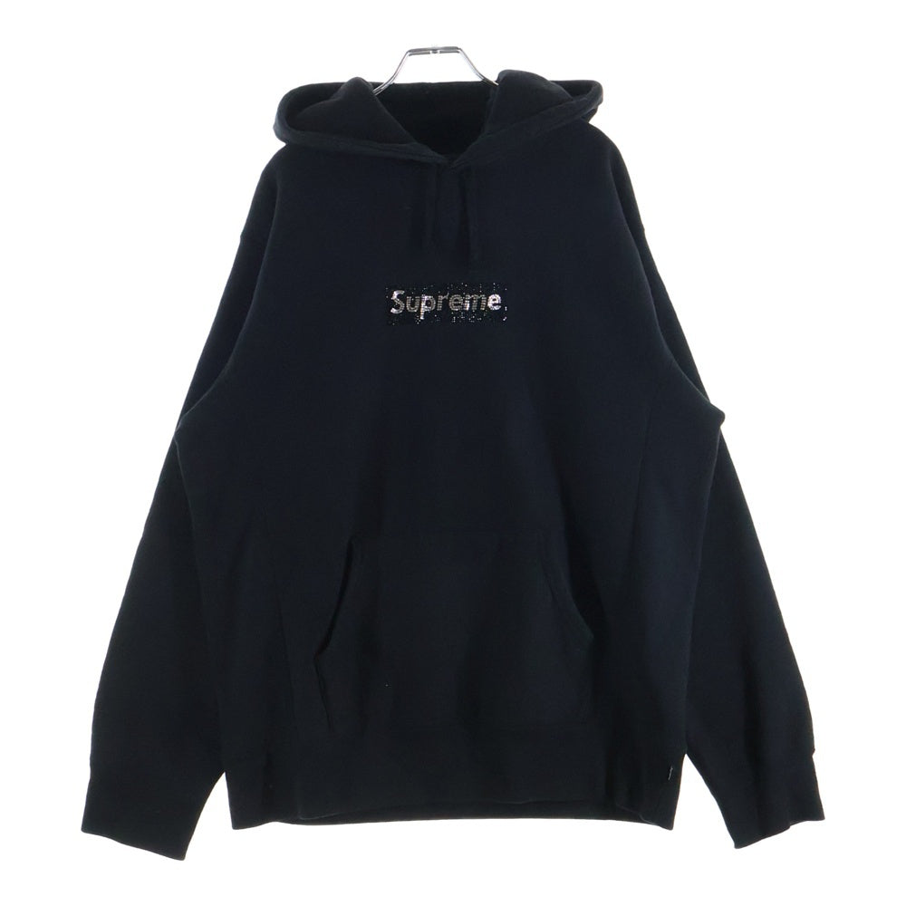 SUPREME(シュプリーム) 19SS Swarovski Box Logo Hooded Sweeatshirt スワロフスキー ボックスロゴ プルオーバースウェットパーカー フーディー ブラック
