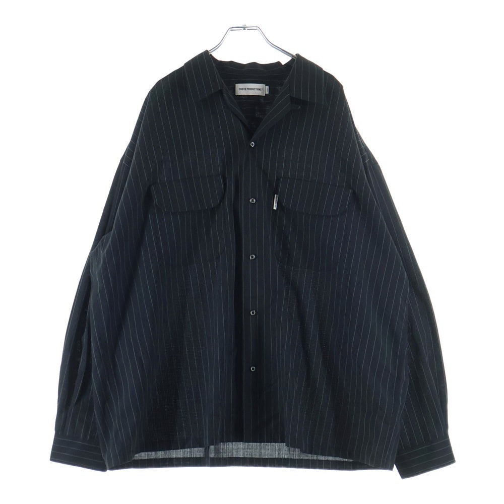 COOTIE PRODUCTIONS(クーティー プロダクションズ) 24AW T/W Open Collar L/S Shirt ストライプ オープンカラーシャツ 長袖シャツ ブラック CTE-24A402-STRIPE