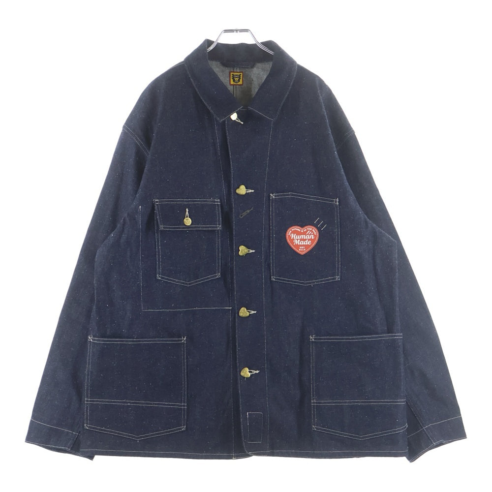 HUMAN MADE(ヒューマンメイド) DENIM COVERALL JACKET PAST ハートロゴ デニムカバーオールジャケット Gジャン ブルー HM28JK001