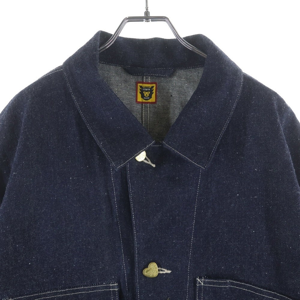 HUMAN MADE(ヒューマンメイド) DENIM COVERALL JACKET PAST ハートロゴ デニムカバーオールジャケット Gジャン ブルー HM28JK001