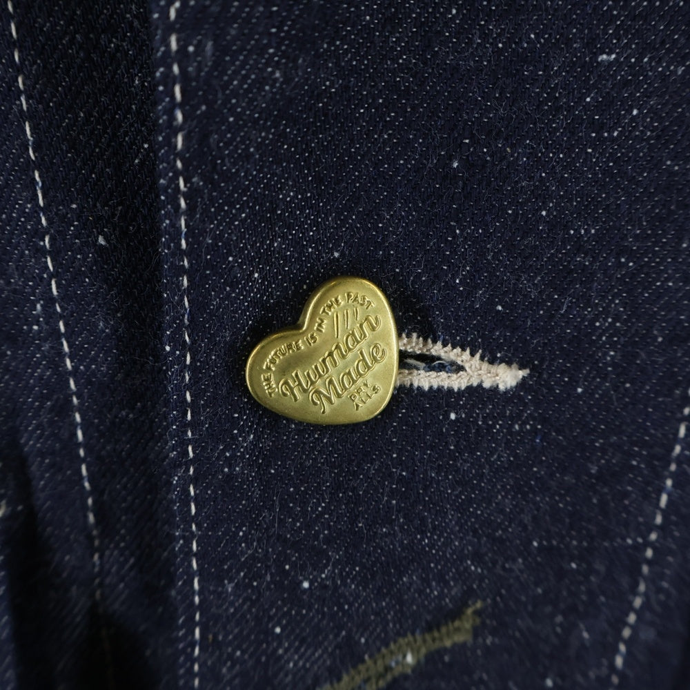 HUMAN MADE(ヒューマンメイド) DENIM COVERALL JACKET PAST ハートロゴ デニムカバーオールジャケット Gジャン ブルー HM28JK001