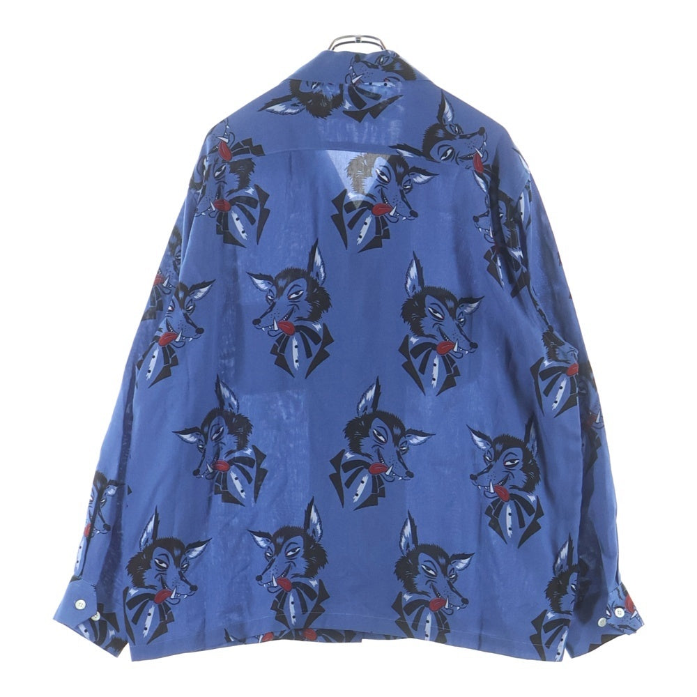 weirdo(ウィアード) VOODOO HEAD - L/S SHIRTS 総柄デザイン 長袖シャツ ブルー WRD-23-SS-07
