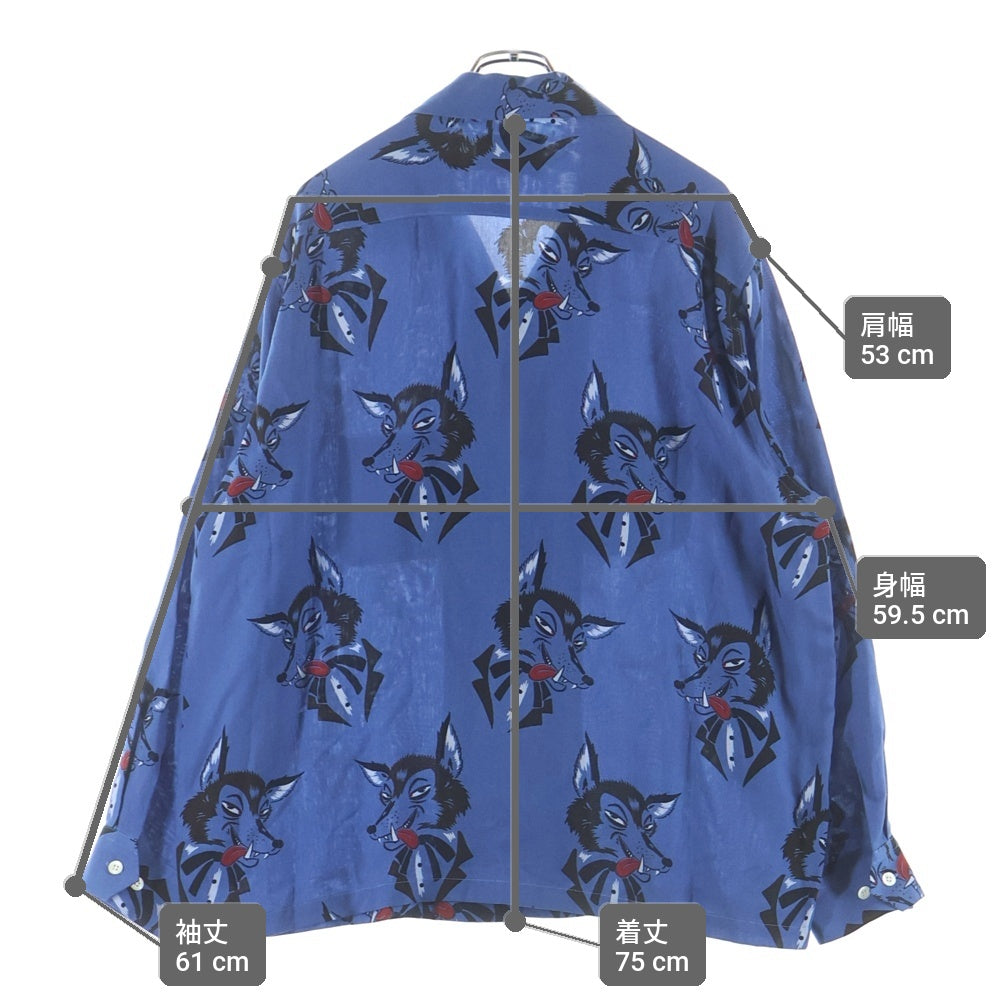 weirdo(ウィアード) VOODOO HEAD - L/S SHIRTS 総柄デザイン 長袖シャツ ブルー WRD-23-SS-07