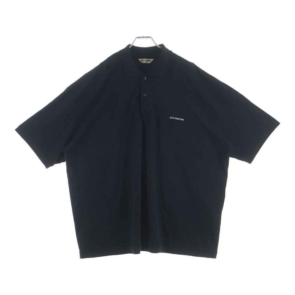 COOTIE PRODUCTIONS(クーティー プロダクションズ) 23SS Polyester Twill Fly Front S/S Shirt フロントロゴ刺繍 ツイルフライ半袖シャツ ポロシャツ ブラック CTE-23S408